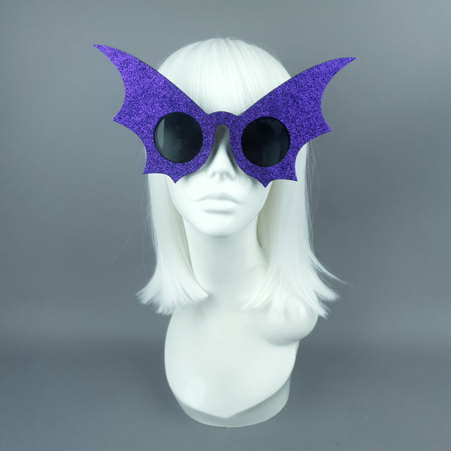 "The Night Flier" Purple Glitter Bat Wing Sunglasses
