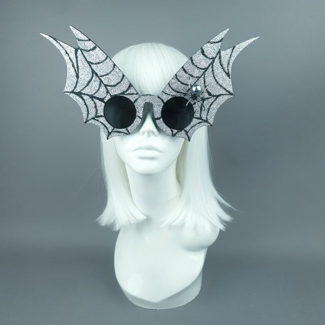 "Morana" Oversized Silver Spider Web Wing Sunglasses