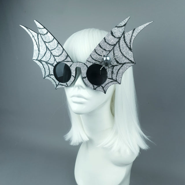 "Morana" Oversized Silver Spider Web Wing Sunglasses