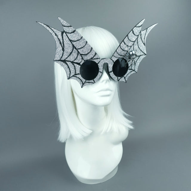 "Morana" Oversized Silver Spider Web Wing Sunglasses