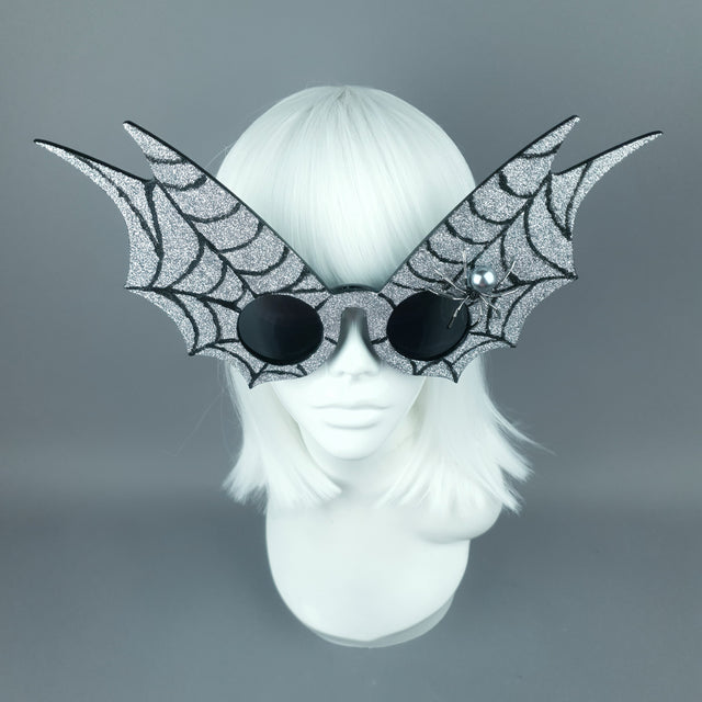 "Morana" Oversized Silver Spider Web Wing Sunglasses