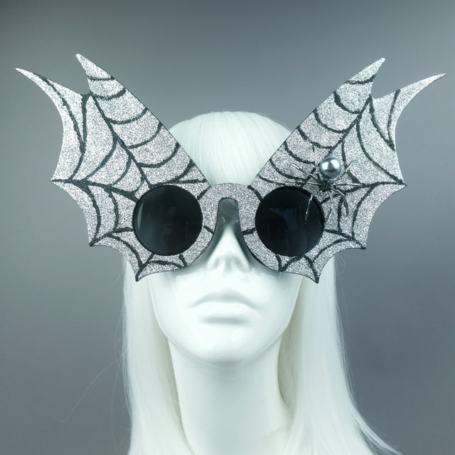 "Morana" Oversized Silver Spider Web Wing Sunglasses