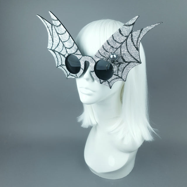 "Morana" Oversized Silver Spider Web Wing Sunglasses