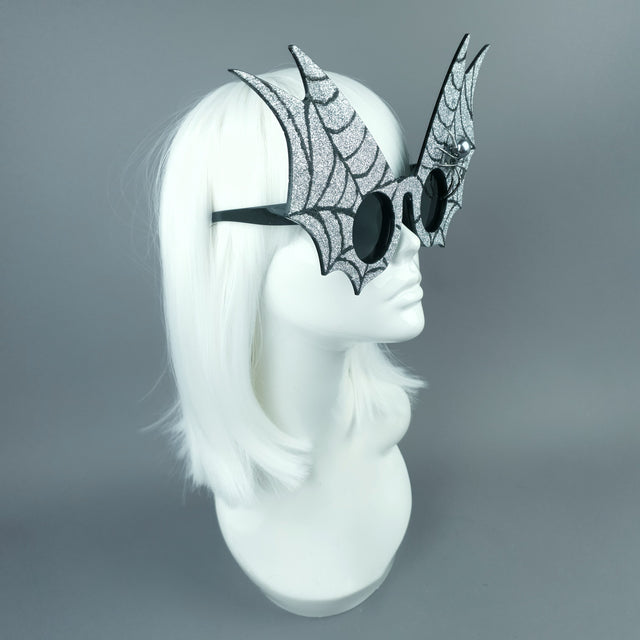 "Morana" Oversized Silver Spider Web Wing Sunglasses