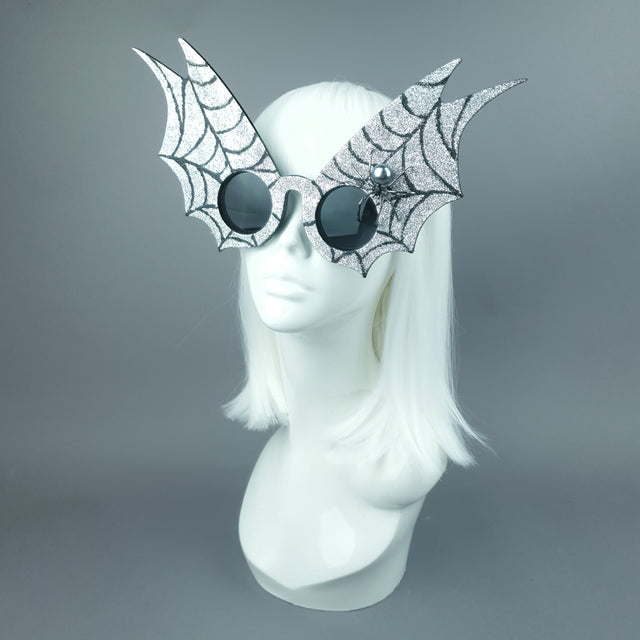 "Morana" Oversized Silver Spider Web Wing Sunglasses