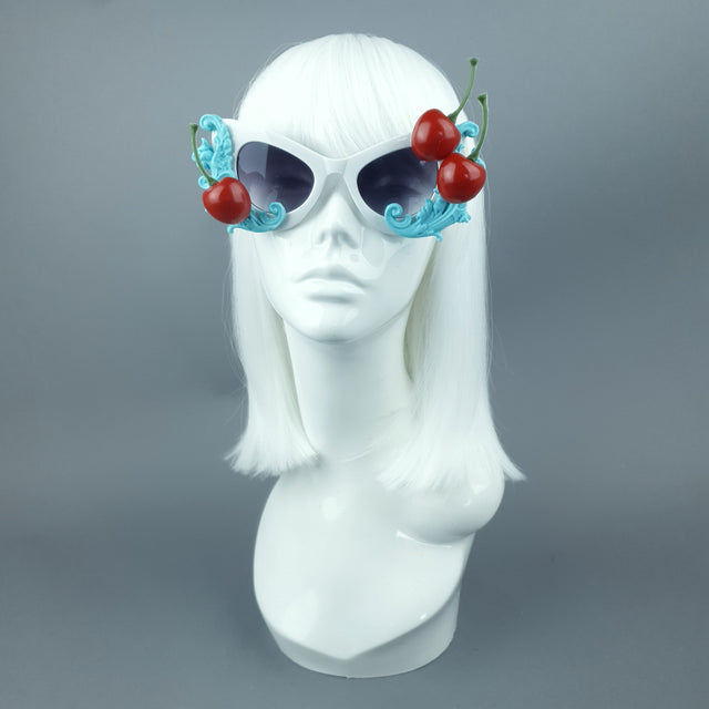 "Crème" Cherries & Pastel Blue Cream Catseye Sunglasses