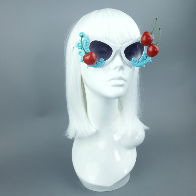 "Crème" Cherries & Pastel Blue Cream Catseye Sunglasses
