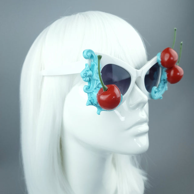 "Crème" Cherries & Pastel Blue Cream Catseye Sunglasses