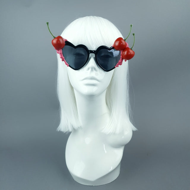 "Cerise Noire" Black & Pink Cherry Heart Sunglasses