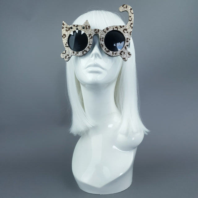 "Hunter" Gold Glitter Leopard Cat Sunglasses