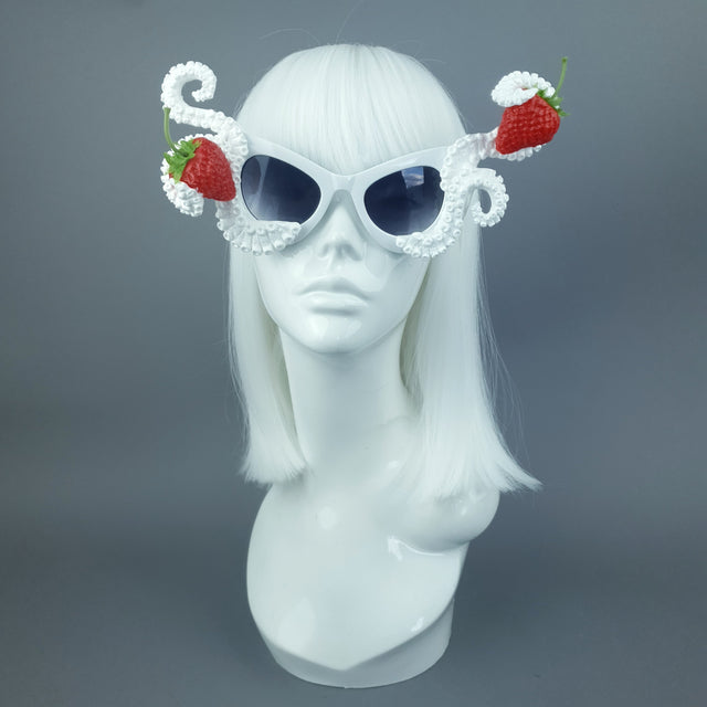 "Ursula" White Octopus Kraken Tentacle with Strawberries Sunglasses