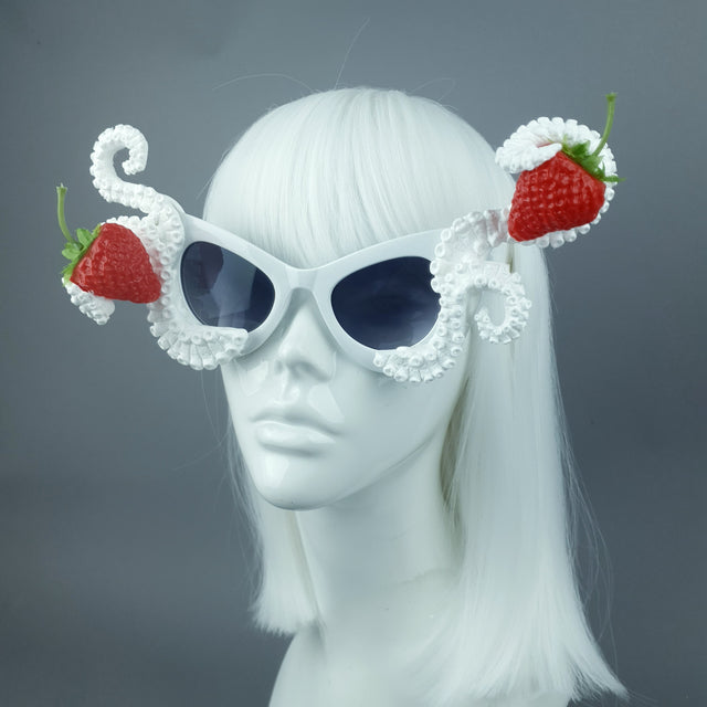 "Ursula" White Octopus Kraken Tentacle with Strawberries Sunglasses