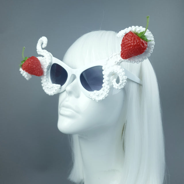 "Ursula" White Octopus Kraken Tentacle with Strawberries Sunglasses