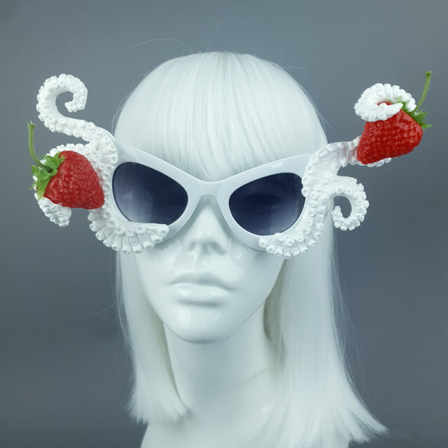 "Ursula" White Octopus Kraken Tentacle with Strawberries Sunglasses