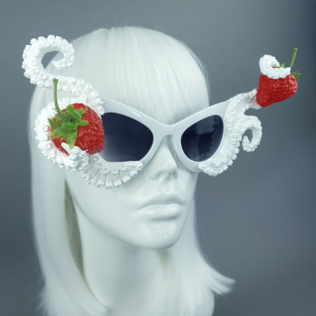 "Ursula" White Octopus Kraken Tentacle with Strawberries Sunglasses