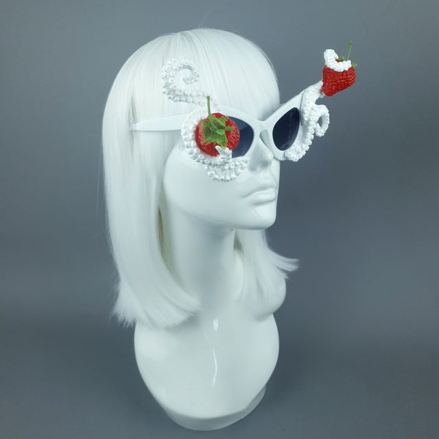 "Ursula" White Octopus Kraken Tentacle with Strawberries Sunglasses