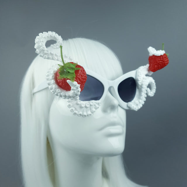 "Ursula" White Octopus Kraken Tentacle with Strawberries Sunglasses