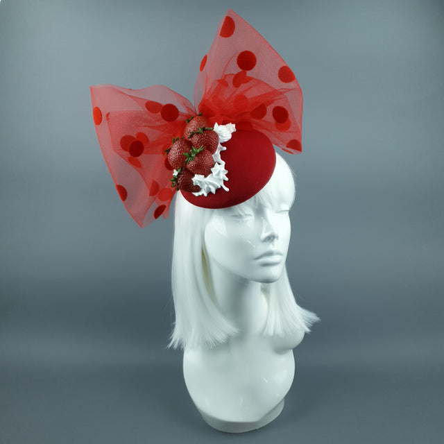 "Marrubi" Kitsch Strawberries & Cream Bow Fascinator Hat