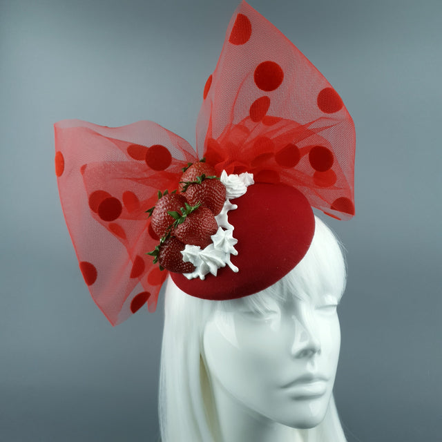 "Marrubi" Kitsch Strawberries & Cream Bow Fascinator Hat