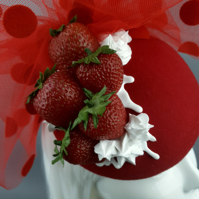 "Marrubi" Kitsch Strawberries & Cream Bow Fascinator Hat