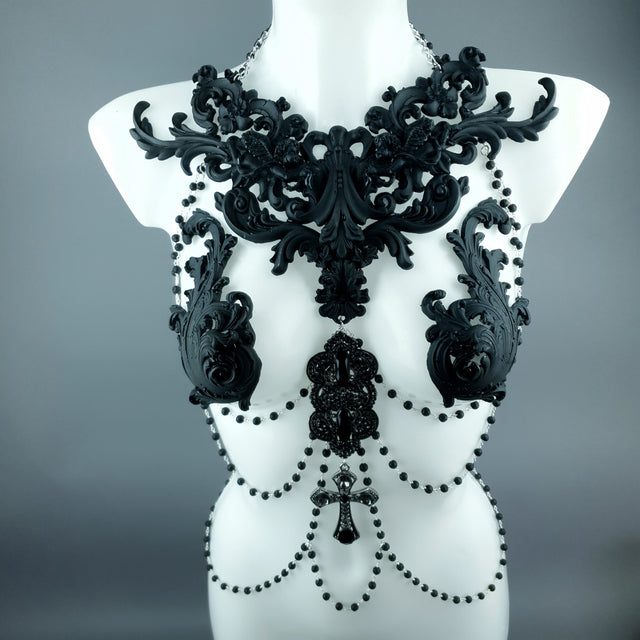 "Nyx" Black Filigree & Beading Body Jewellery with Nipple Pasties