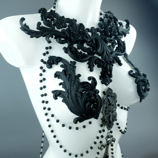 "Nyx" Black Filigree & Beading Body Jewellery with Nipple Pasties