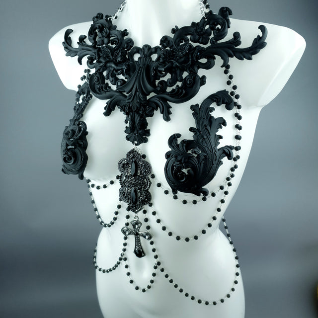 "Nyx" Black Filigree & Beading Body Jewellery with Nipple Pasties