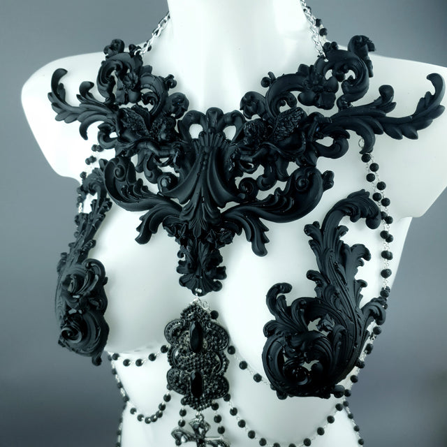 "Nyx" Black Filigree & Beading Body Jewellery with Nipple Pasties