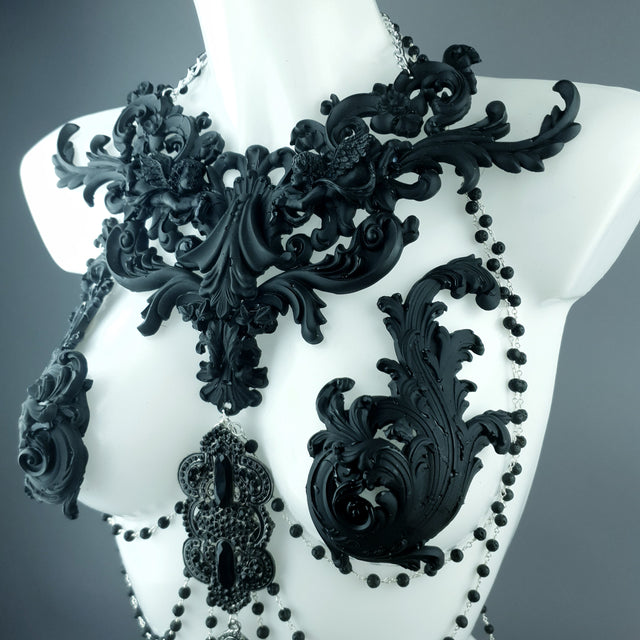 "Nyx" Black Filigree & Beading Body Jewellery with Nipple Pasties
