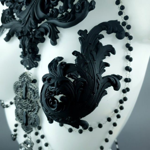 "Nyx" Black Filigree & Beading Body Jewellery with Nipple Pasties