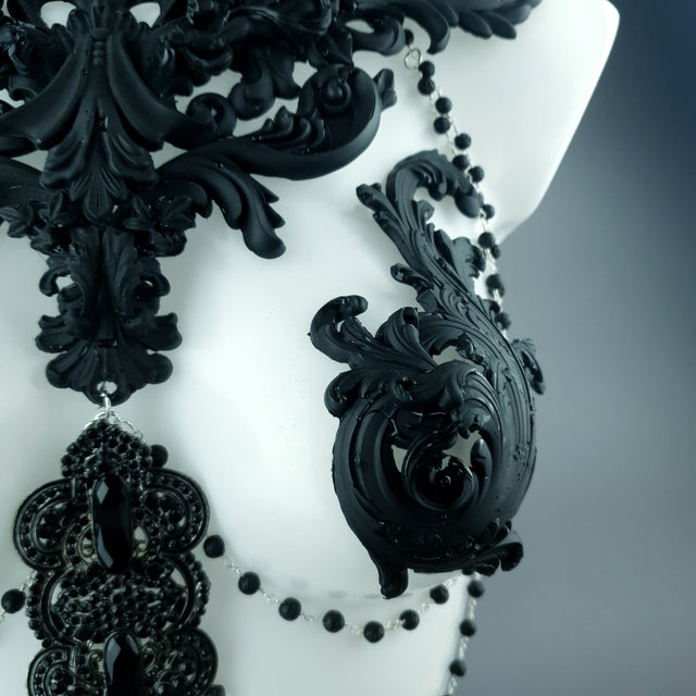 "Nyx" Black Filigree & Beading Body Jewellery with Nipple Pasties