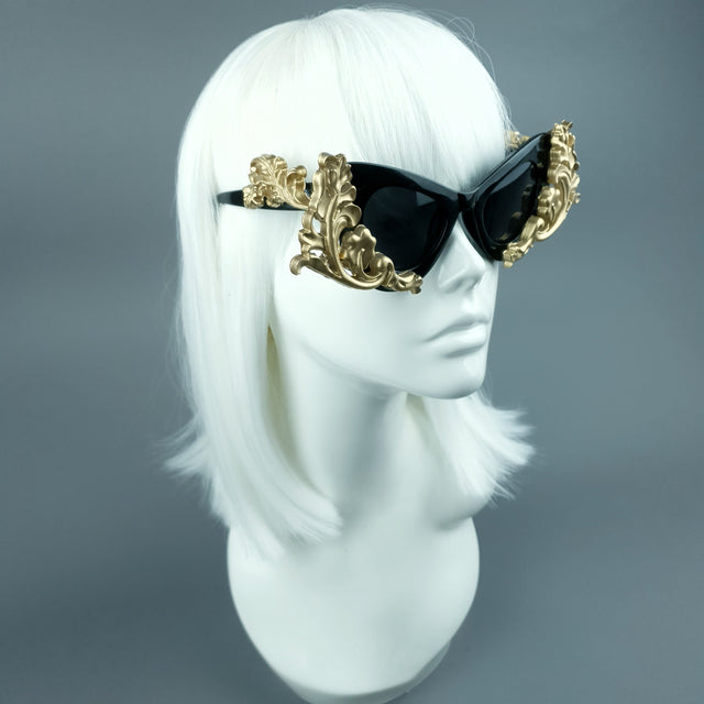"Jezebeth" Black & Gold Filigree Sunglasses