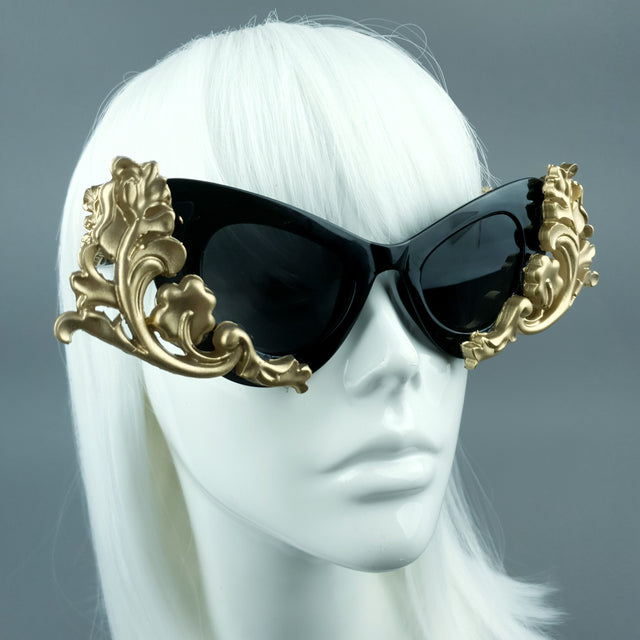 "Jezebeth" Black & Gold Filigree Sunglasses