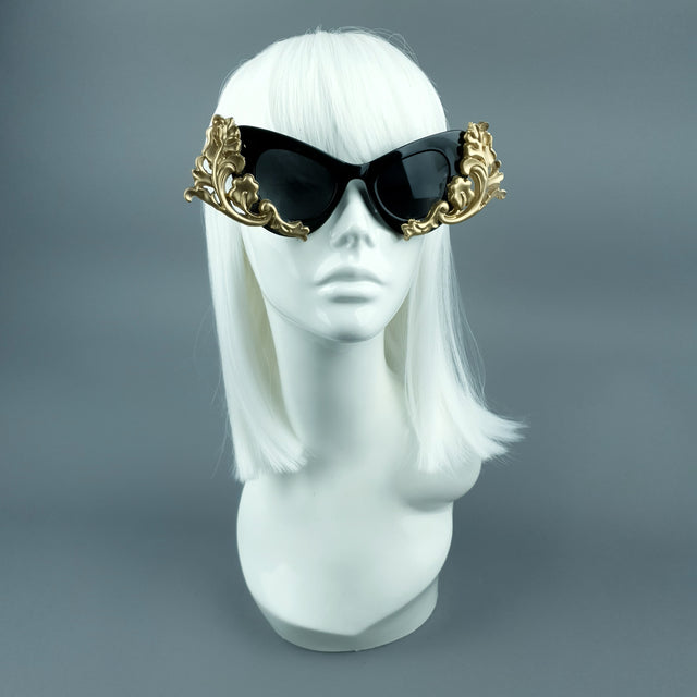 "Jezebeth" Black & Gold Filigree Sunglasses