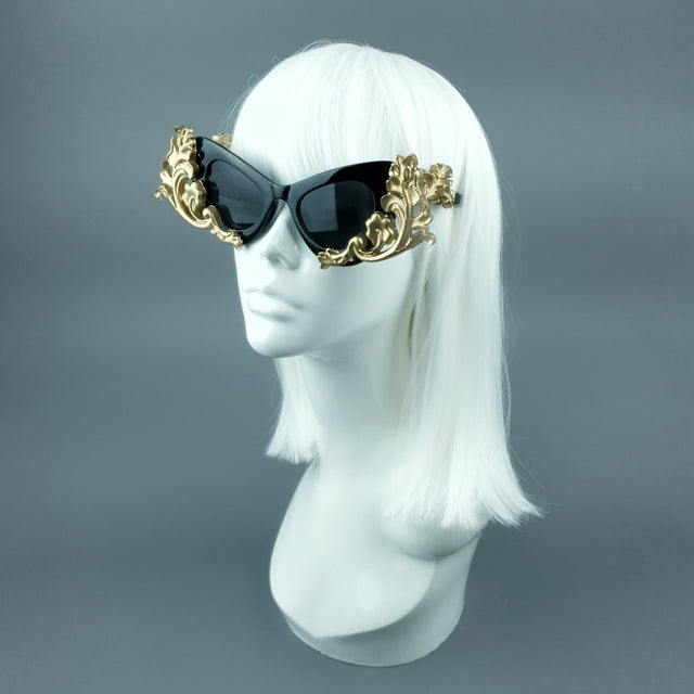 "Jezebeth" Black & Gold Filigree Sunglasses
