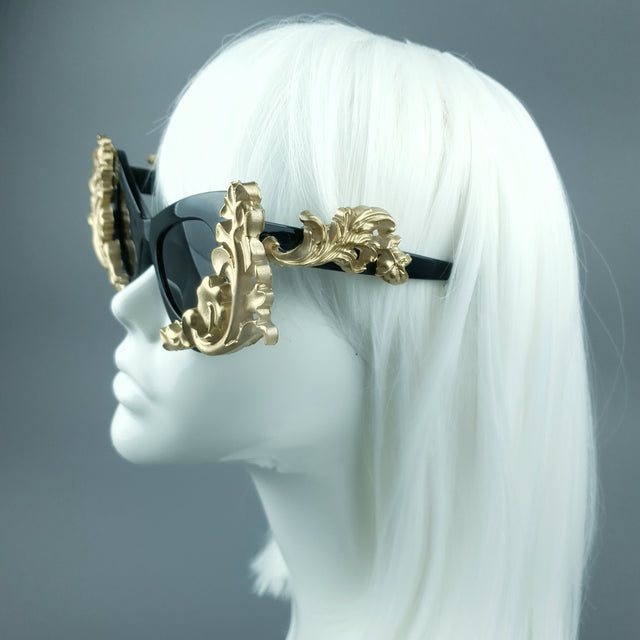 "Jezebeth" Black & Gold Filigree Sunglasses