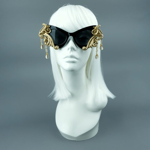 "Cersei" Black & Gold Filigree Beading Sunglasses