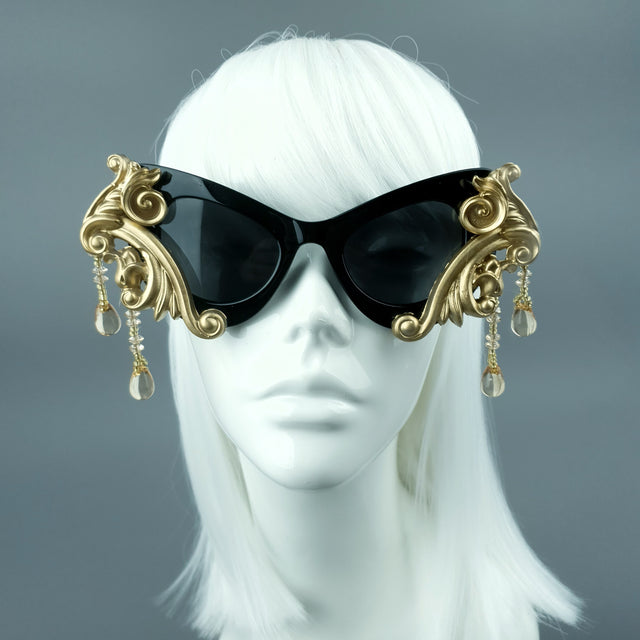 "Cersei" Black & Gold Filigree Beading Sunglasses