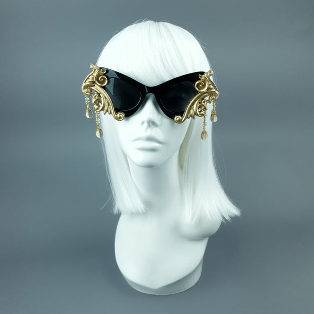 "Cersei" Black & Gold Filigree Beading Sunglasses