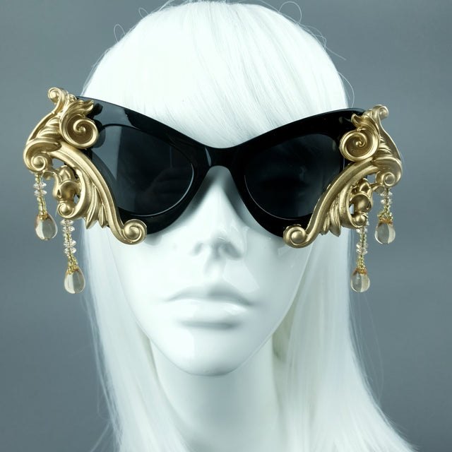 "Cersei" Black & Gold Filigree Beading Sunglasses