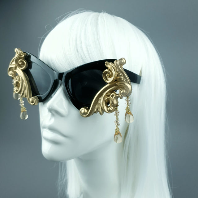 "Cersei" Black & Gold Filigree Beading Sunglasses