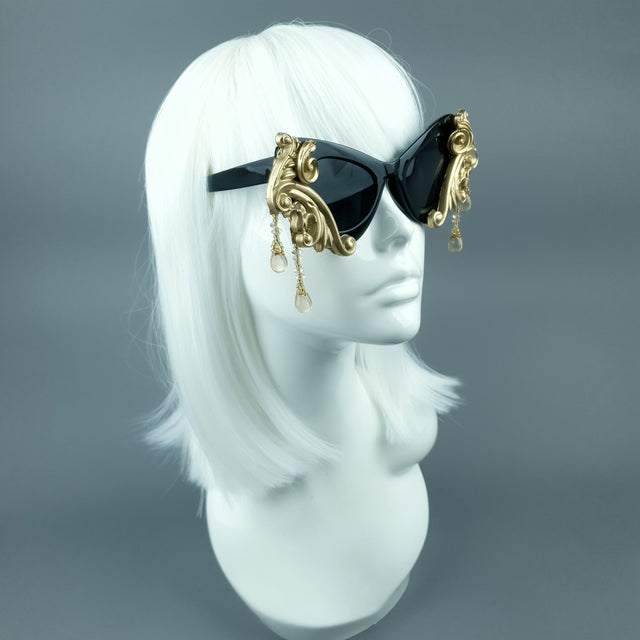 "Cersei" Black & Gold Filigree Beading Sunglasses