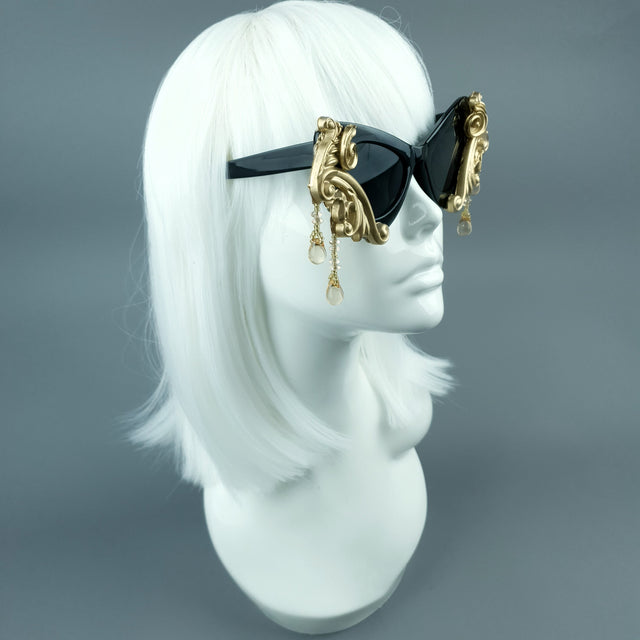"Cersei" Black & Gold Filigree Beading Sunglasses