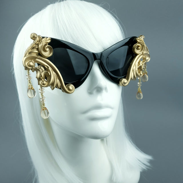 "Cersei" Black & Gold Filigree Beading Sunglasses