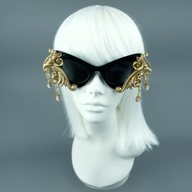 "Cersei" Black & Gold Filigree Beading Sunglasses