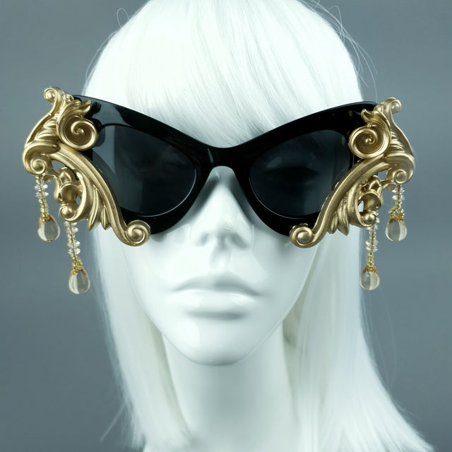 "Cersei" Black & Gold Filigree Beading Sunglasses