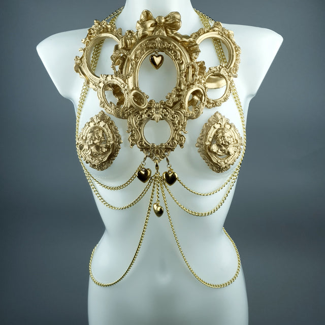 "Framed" Gold Frames & Hearts Harness Body Jewellery & Pasties.