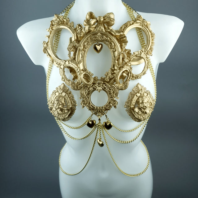 "Framed" Gold Frames & Hearts Harness Body Jewellery & Pasties.