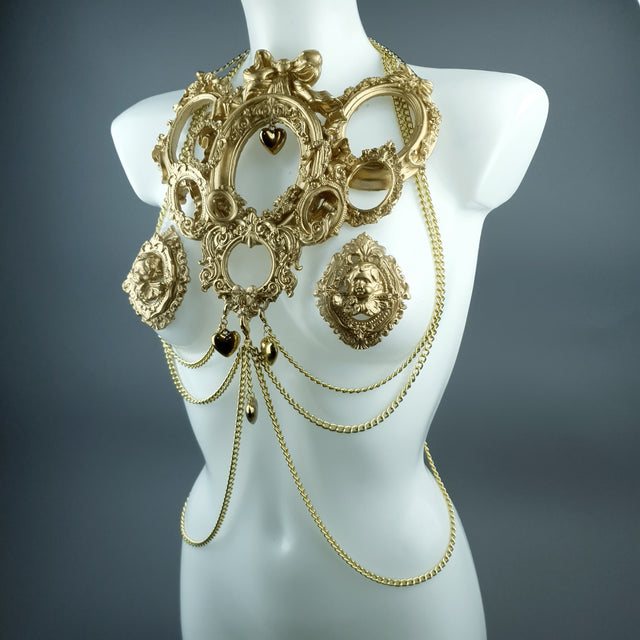 "Framed" Gold Frames & Hearts Harness Body Jewellery & Pasties.