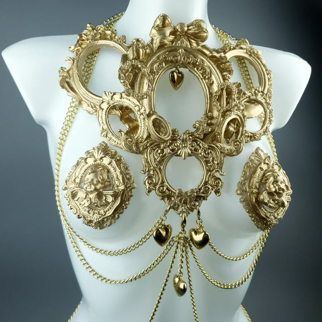 "Framed" Gold Frames & Hearts Harness Body Jewellery & Pasties.